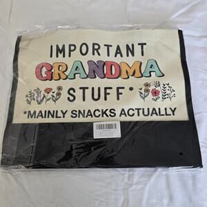 Canvas Tote Important Grandma Stuff Mainly Snacks Actually 14" x 12" x 3" New